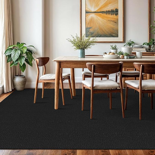 KOZYFLY Washable Area Rug 6x9 ft Rubber Backed Non Slip Rugs for Living Room Braided Cotton Bedroom Rug Woven Office Rugs Indoor Floor Carpets for Dining Bedroom Living Room, Black/Dark Grey