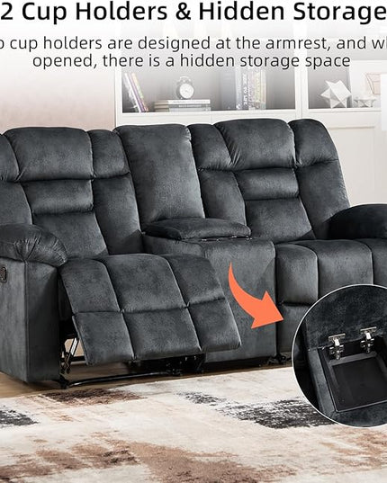 CANMOV Manual Recliner Love Seat Sofa, Wall-Hugger 2 Seats Reclining Couches, Upholstered Sofa Set with Armrests, Fabric Loveseat Couch with Soft Cushion for Living Room, Grey