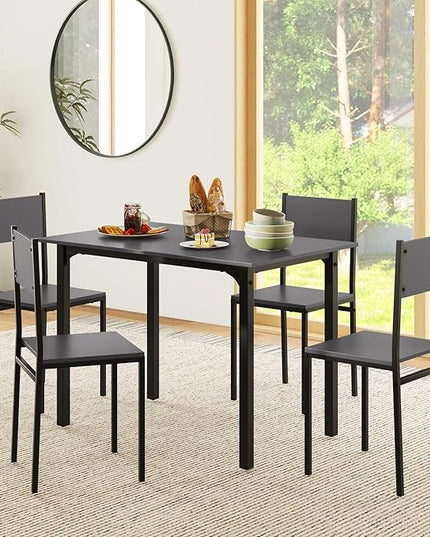 Giantex Dining Table Set for 4, 5-Piece Kitchen Table Set with Dinner Table, Dining Chairs, Metal Frame, Space-Saving Dinette Set for Living Room Restaurant, Breakfast Nook Table Set, Grey