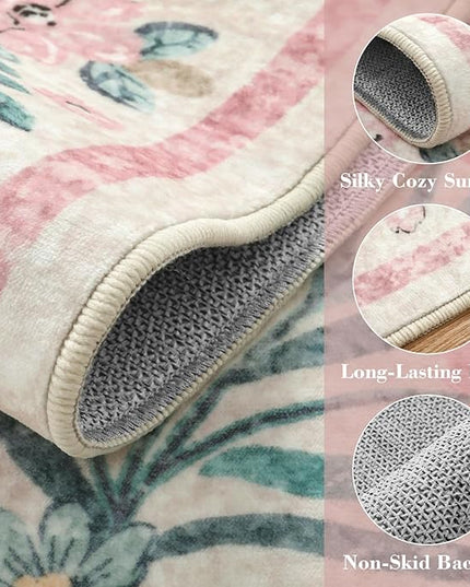 Wonnitar Washable Round Rugs 6ft, Pink Floral Circle Rug Large Round Carpet for Bedroom, Boho Soft Ultra-Thin Circular Carpets for Kids Playroom Living Room Nursery