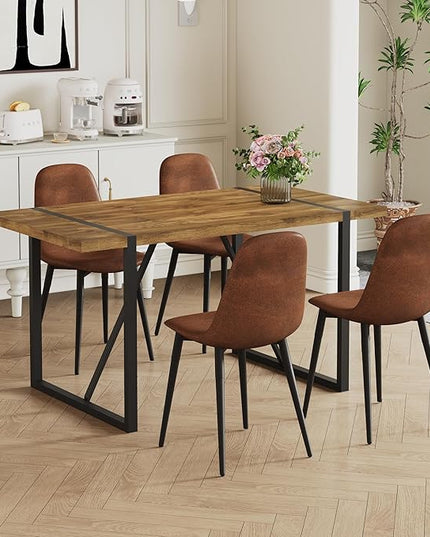 55'' Dining Table for 4-6, Wood Kitchen Table with Metal Legs, Dinner Table for 4-6 for Home Dining Room Living Room