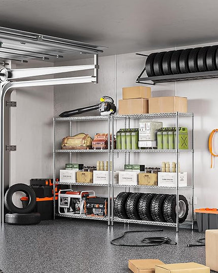 IZEUK 4-Tier Adjustable Heavy Duty Metal Wire Shelving Unit, Wide Storage Rack Organizer for Garage, Kitchen, Office, Dorm, Warehouse (Silver, 15.8" D x 45.8" W x 59.4" H, 1400 lbs Capacity)