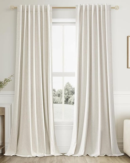 Guken Cream Linen Blackout Curtains 126 Inch Length 2 Panels Set for Living Room Bedroom Back Tab Thermal Insulated 100% Black Out Linen Drapes Room Darkening Window Curtains