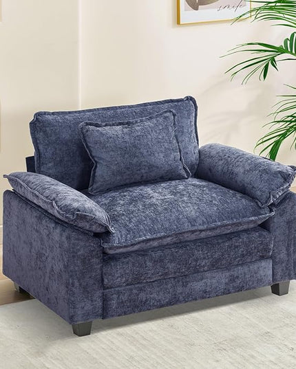 Modular Sectional Sofa, Comfy Cloud Couch Sectional Sofa, Chenille Sofa Sleeper Deep Seat Sofa with Throw Pillows for Living Room (Blue, 53"- Single Seat)