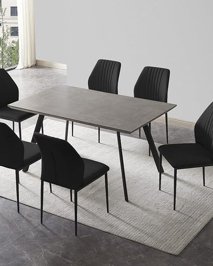ZckyCine 46.5" Modern 5-Piece Kitchen Table Set Rectangular Wood Dining Table with 4 Upholstered Leather Chairs