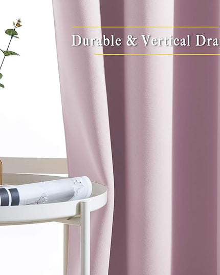 NICETOWN Room Darkening 72 inch Curtains for Kids Room, Grommet Room Darkening Thermal Insulated Solid Window Treatments Sound Reducing for Bedroom, 2 Panels, W37 x L72, Baby Pink