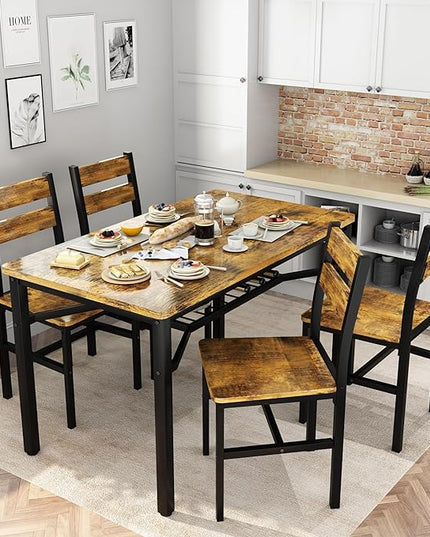 Hooseng Dining Table Set for 4, Wood Kitchen Table Chairs Set with Storage, Farmhouse 5 Piece Dining Room Table Set, Space-Saving Dinette Set for Breakfast Nook, Apartment