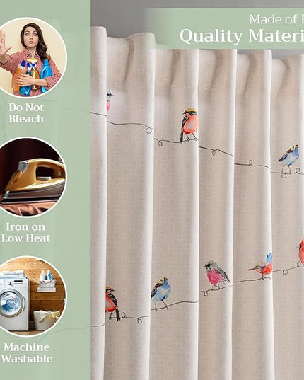 Maison d' Hermine Curtains for Living Room 100% Cotton 124 inch Length Two Panels Light Filtering Curtains for Bedroom Windows with Rod and Loop Pockets Drapes (Birdies On Wire, 50" W x 124" L)