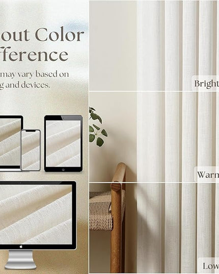 Guken Cream Linen Blackout Curtains 126 Inch Length 2 Panels Set for Living Room Bedroom Back Tab Thermal Insulated 100% Black Out Linen Drapes Room Darkening Window Curtains