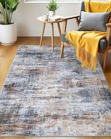 IOHOUZE Abstract Area Rug 3x5 Ft Washable Rugs for Entryway Indoor, Non Slip Kitchen Rug Printed Faux Wool Throw Rugs, Indoor Door Mat for Door Entrance Foyer Living Room, Orange Grey