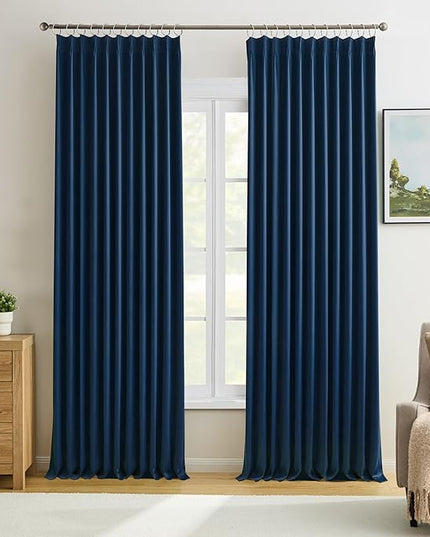 KEQIAOSUOCAI Navy Blackout Curtains 72 Wide x 90 inch Long 2 Panels - Thermal Insulated Room Divider Curtains for Bedroom/Living Room/Patio, Wide Width Pinch Pleated Curtain Panel with Hooks