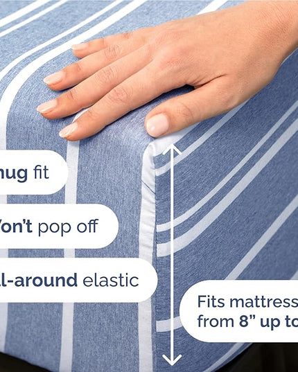 Full Size 4 Piece Sheet Set - Comfy Breathable & Cooling Bed Sheets Set - Hotel Luxury Bedding for Women, Men, Kids, Teens, Boys & Girls - Deep Pockets, Soft, Wrinkle Free - Oeko-Tex - Blue Stripes 3