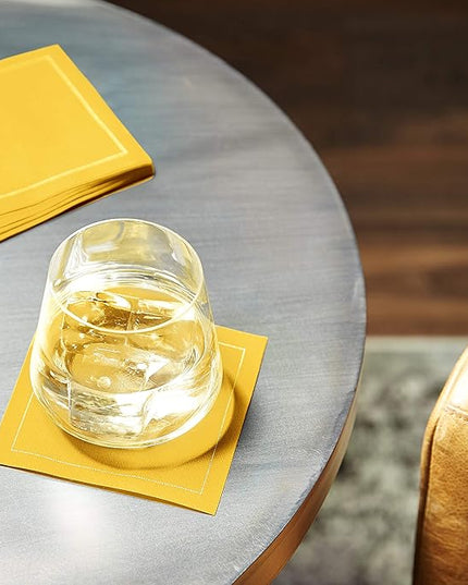 Five Star Cocktail Napkins, 50 Luxury Cotton Disposable Cocktail Party Napkins, 4.5" x 4.5" for Home Bars, Game Nights, Beverages, Birthdays, Weddings & Holidays, Citron