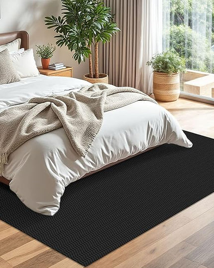 KOZYFLY Washable Area Rug for Living Room 5x7 Ft Bedroom Rug with Runner Backing Braided Cotton Dining Room Rug, Floor Carpet for Living Room Dining Room Bedroom, Black/Grey