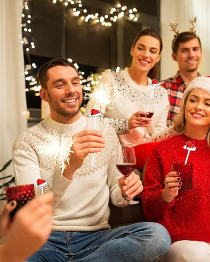 30 Pcs Christmas Drink Stirrers Xmas Stir Stick Holiday Coffee Swizzle Stick Reusable Plastic Hot Cocoa Bar Chocolate Decoration Cocktail Mixer(Santa Hat,Classic Color)