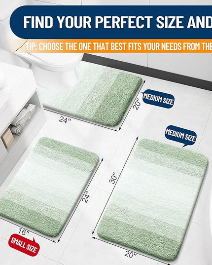 OLANLY Bathroom Rug Set 2 Piece, Soft Absorbent Microfiber Bath Rug Set, Non-Slip, Machine Wash Dry, Plush Shaggy Bath Mats for Bathroom (30"x20"+24"x16", Sage Green)