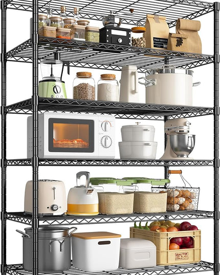 6Tier Metal Shelving Unit Storage Shelves. 1200LBS Wire Shelving Rack Heavy Duty, 75H Adjustable Pantry Shelves, Metal Shelf for Garage Shelving, Closet Shelves,Kitchen, 75" Hx 36" Wx 18" D