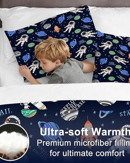 Space Bedding Set Twin Size for Boys Blue Bed Set Soft Kids Cartoon Outer Space Comforter Set for All Seasons Astronaut Rocket Themed Bedding Microfiber Galaxy Room Decor for Boys