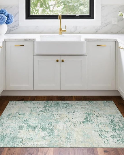 Modern Abstract 2x3 Area Rug Non Slip Non Shedding Low Pile Stain Resistant Rug for Entryway Kitchen Bedroom,Green