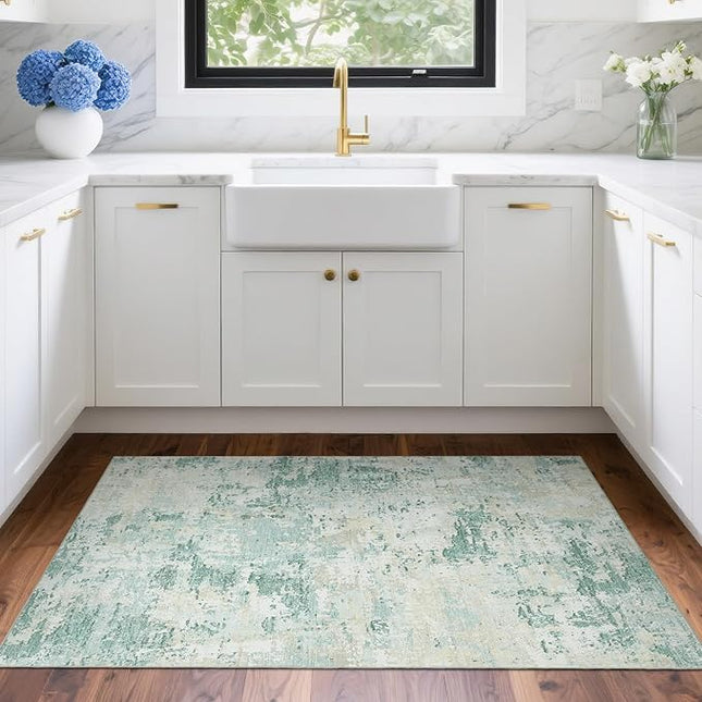 Modern Abstract 2x3 Area Rug Non Slip Non Shedding Low Pile Stain Resistant Rug for Entryway Kitchen Bedroom,Green