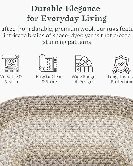 Tranquility TQ62 Frost 7' x 9' Oval - Braided Area Rug, Home Decor, Floor Mat or Bedroom Rug - Easy Care, Ideal for High Traffic Areas in Hallway and Living Room - Made in USA
