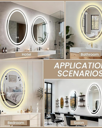 36''x24'' Oval LED Bathroom Mirror with Lights, Anti-Fog, 3 Colors Temperature & Dimmable, Lighted Mirrors for Bathroom Wall with Memory Function