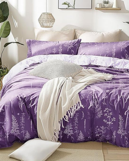 Love's cabin Dark Purple Twin Comforter Set - Twin XL Size Comforter Set Dorm Bedding, 2 Pieces Cute Floral Bedding, Soft Reversible Flowers Comforter, 1 Comforter & 1 Pillow Sham