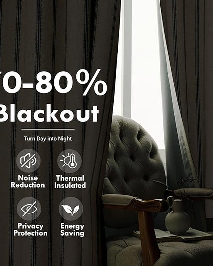 DriftAway Farmhouse Linen Blend Blackout Curtains 54 Inches Long for Bedroom Vertical Striped Printed Linen Curtains Thermal Insulated Lined Treatments for Living Room 2 Panels W52 x L54 Linen Navy