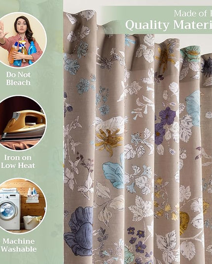 Maison d'Hermine Curtains for Living Room 100% Cotton 96 inch Length One Panel Window Toile Curtains for Bedroom with Loop & Rod Pockets, Gifts for Mothers Day (Clematis, 50" W x 96" L)