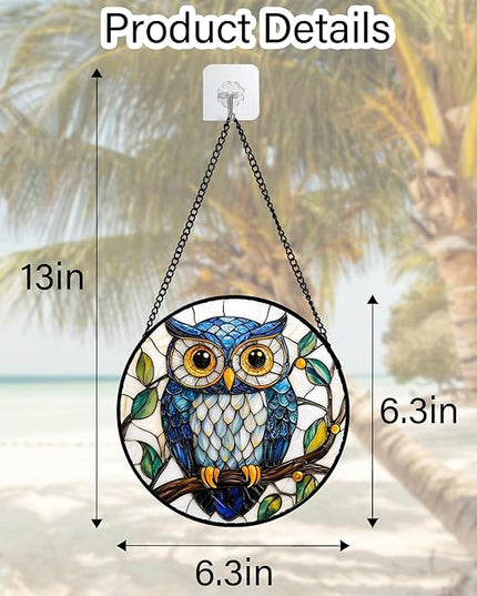 Stained Glass Window Hanging, Owl Gifts for Women Sun Catchers Diamond Glass Panel Hangings Birds Suncatcher Decor for Birthday for Women, Men, Wife, Aunt, and Mom 6.3 in