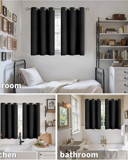 YoungsTex Black Blackout Curtains 45 Inches Long for Bedroom- Short Thermal Insulated Drapes with Grommet Darkening for Kitchen Bathroom Window, 2 Panels, 42 x 45 Inch