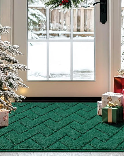 hicorfe Front Door Mat Outside Entrance,20"x31.5" Absorbent Muddy Dirt Resist Welcome Door Mats Outdoor Indoor,Stain and Fade Resistant,Non Slip Backing Entry Mat Doormat for Entryway(Evergreen)