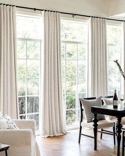 IVAPUPU Natural Pinch Pleated 100% Blackout Curtains Linen Blend Room Darkening Window Curtains 1 Panel for Living Room Bedroom Thermal Insulated Curtain Drapes with 12 Pcs Hooks 60''Wx112''L