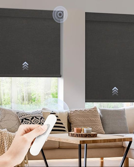Motorized Blinds with Remote,Solar Panel Rechargeable Roller Shades,Automatic Blinds for Indoor Windows, Horizontal Wireless Electric Cordless Blinds with Cover Custom Black