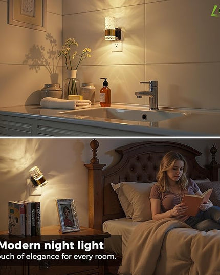 L LOHAS LED Night Light, Modern Night Lights Plug into Wall, 2 Pack 3000K Soft Warm 0-100LM Adjustable Nightlights,Automatic Nightlights Plug in with Dusk to Dawn Sensor for Room Bathroom Hallway