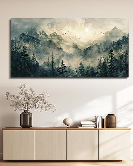 FUHAIHUA Canvas Wall Art For Living Room Framed Wall Decor For Bedroom Modern Office Wall Decoration Forest Fog Landscape Paintings Farmhouse Pictures Artwork Room Aesthetic Home Decor 20x40 In