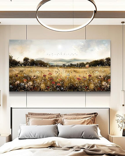 KELIYUAN Modern Canvas Print Wall Art Vintage Home Decorlawn Painting With Floral Wall Art Printsclassic Landscape Office Living Room Bedroom Wall Decor Home Decorcan Be Hung Directly 24x48 Inches