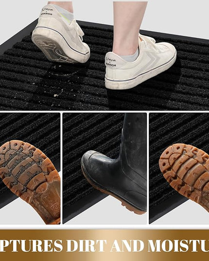 Yimobra Front Door Mat Outdoor Indoor Entrance, 100% Waterproof All-Season All Weather Doormat, Welcome Matt Outside Entry, Non Slip, Low Profile, Heavy Duty Patio Porch Floor Mats,36 x 24,Black