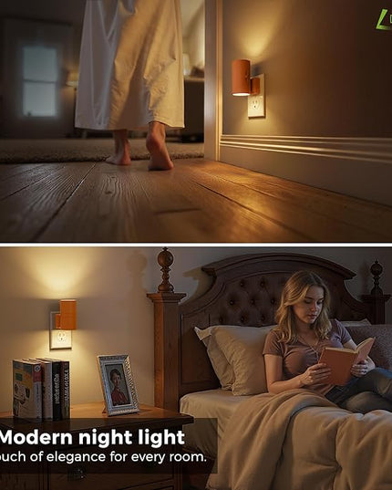 L LOHAS LED Night Light, Modern Night Lights Plug into Wall, 2 Pack Dusk to Dawn Sensor Nightlights, 3000K 0-100LM Adjustable Brightness, Dimmable Night Lights for Hallway Bedroom Stairway