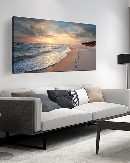 Ocean Wall Art Blue Canvas Sun Art Print Seascape Wall Decor Large Landscape Picture 24" x 48" Artwork for Living Room Bedroom Office