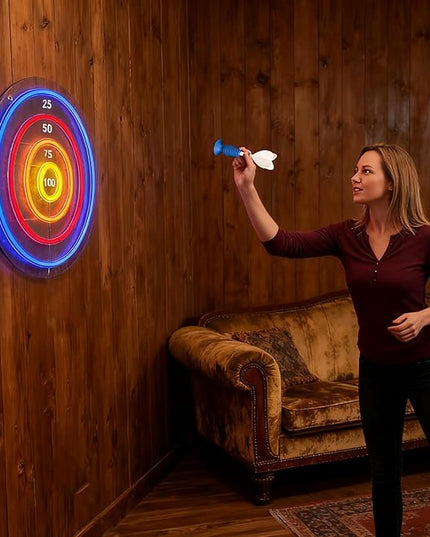 Dartboard Neon Sign for Wall Decor - Stylish LED Light & Playable Dartboard Combo with 10 Suction Cup Darts for Game Rooms, Bars, Man Caves, Home Theaters