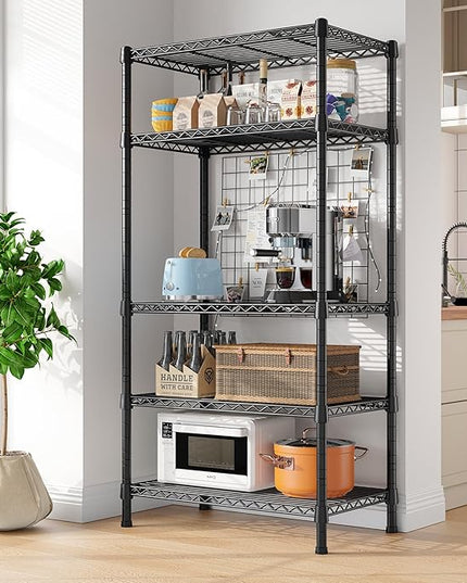 REIBII Wire Shelving Rack 5-Tier Metal Shelves for Storage Adjustable Garage Shelving Heavy Duty Storage Shelves for Storage Rack, 24" W X 14" D X 59" H
