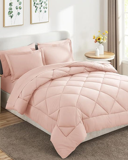 CozyLux King Size Comforter Set Blush Pink - 7 Pieces Bed in a Bag King, Luxury Soft Bed Set for All Seasons, Bedding Set with Down Alternative Comforter, Sheets, Pillowcases & Shams
