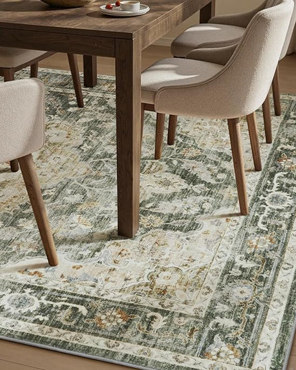 PADOOR-Vintage Area Rug 6X9 Rugs for Living Room-Soft Olive Green Rugs for Bedroom-Machine Washable Rugs Non Slip Carpet-Rug for Dining Room Living Room Bedside Office