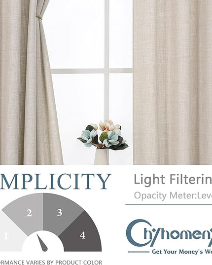 Chyhomenyc Extra Long Curtains 120 Inch Length, Light Filtering Faux Linen Textured Soft Airy Living Room Curtains, Elegant Farmhouse Grommet Window Drapes, Each 50Wx120L, 10FT, 2PCS, Linen Color