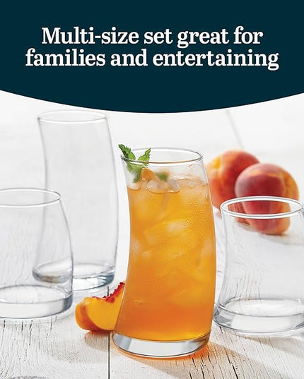 Libbey Swerve Drinking Glasses Set of 16, Dishwasher Safe, Chip Resistant Everyday Drinking Glasses, Fun and Edgy Set of Glasses for Special Events