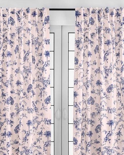 Maison d' Hermine Curtains for Living Room 100% Cotton 96 inch Length Two Panels Light Filtering Toile Curtains for Bedroom Windows with Rod and Loop Pockets Drapes (Bonobo Blue, 50" W x 96" L)