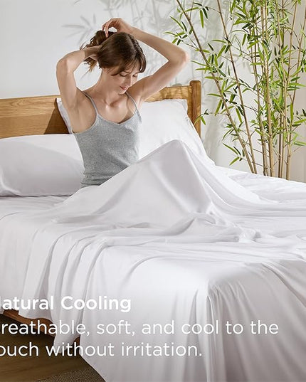 Bedsure King Size Sheet Set, Cooling Sheets, Rayon Derived from Bamboo, Deep Pocket Up to 16", Breathable & Soft, Bed Sheets, Hotel Luxury Silky Bedding for Hot Sleepers, White