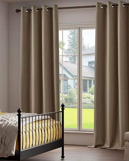 100% Blackout Linen Textured Curtains 84 Inch Length 2 Panels Set for Living Room, Bedroom, Full Blackout Curtains with Grommets Top, Blackout Curtains Privacy Protection, Brown, 37" W x 84" L
