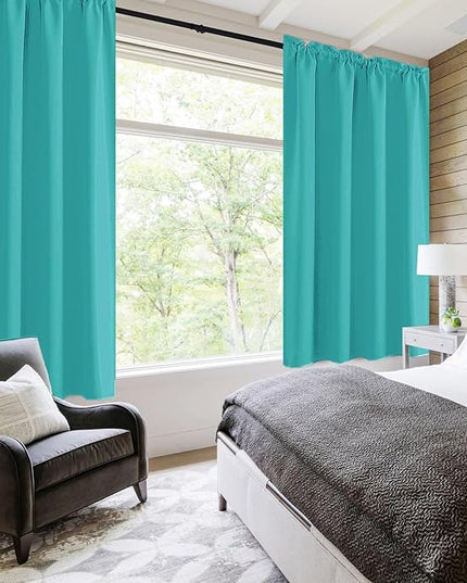 DWCN Blackout Curtains for Living Room Thermal Insulated, Energy Saving & Noise Reducing Bedroom Curtains, Peacock Blue, W 52x L 45 Inch, Set of 2 Rod Pocket Curtain Panels